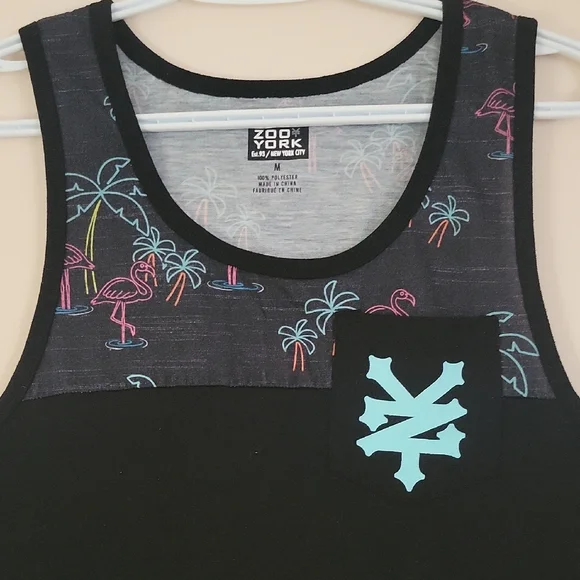 Black and Gray Tank Top with Tropical Print - Picture 2 of 7